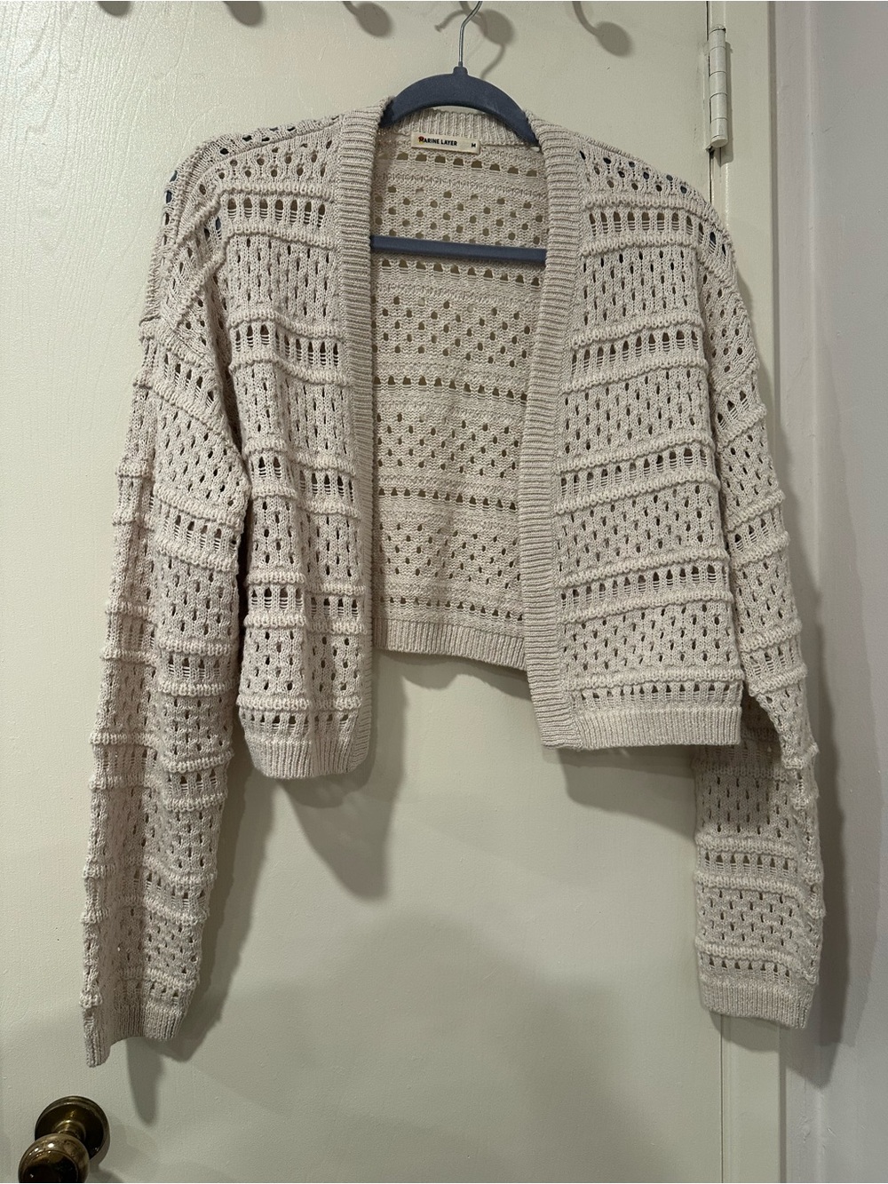 Marine Layer Open-Knit Cropped Women's Sweater Cardigan - Cream. Size M